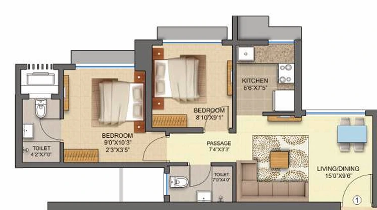 2 BHK Floor Plan